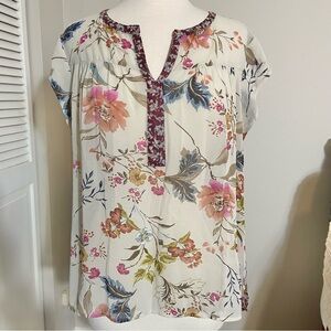 DR2 Daniel Rainn Mixed Print Floral Flowy Cap Sleeve Tunic PL L Petite Large